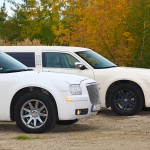 zwei-Chrysler-Stretchlimos-weiss